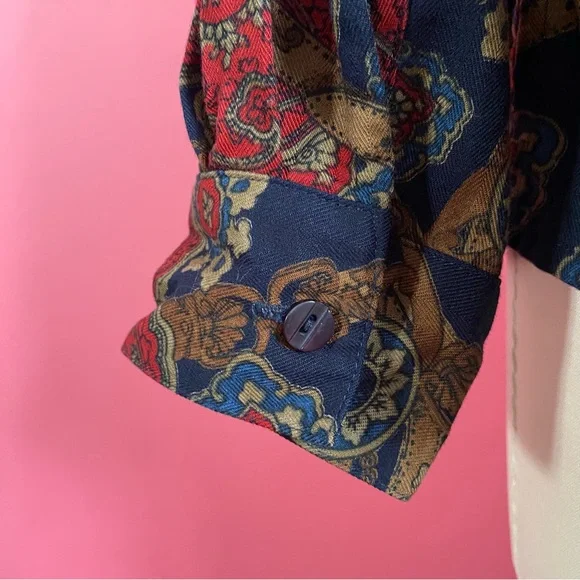 ❌SOLD❌Vintage 90s Pendleton Rayon ButtonDown Shirt Belt Buckle Straps Navy 6 - Picture 11 of 13